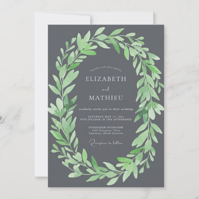 Convites Casamento Orgânico Charcoal Gray no Bosque (Frente)