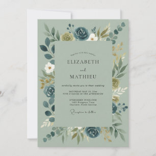 Convites Casamento Orgânico na Natureza em Azul Sage