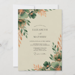 Convites Casamento Orgânico Outonal em Verde Esmeralda Cobr