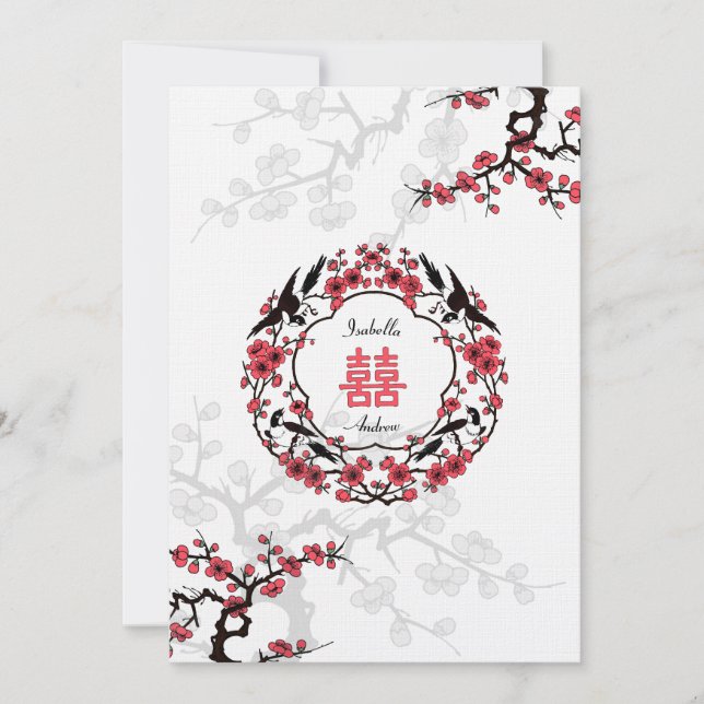 Convites Casamento Oriental de Cherry Blossom (Frente)