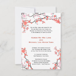 Convites Casamento Oriental Peach Red & Pink Cherry Blossom