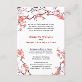 Convites Casamento Oriental Peach Red & Pink Cherry Blossom