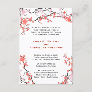 Convites Casamento Oriental Peach Red & Pink Cherry Blossom