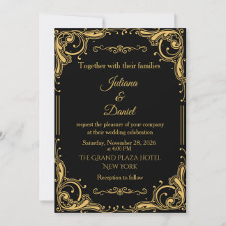 Convites Casamento Ornamental Preto de Luxo Vintage