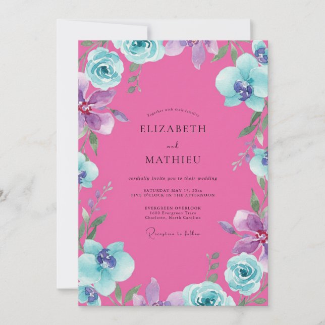 Convites Casamento Orquídea Água Magenta (Frente)