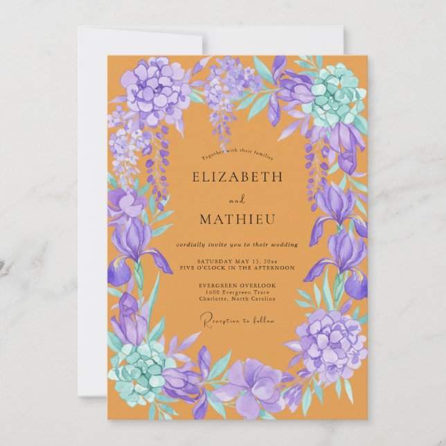 Convites Casamento Orquídea Âmbar Ametista (Frente)