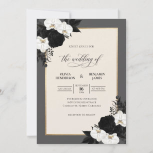 Convites Casamento Orquídea Branca Marfim Preto