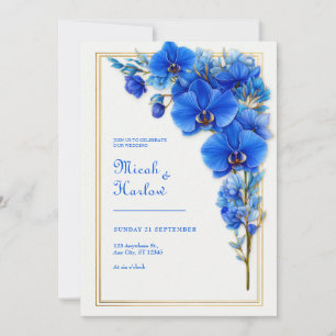 Convites Casamento Orquídea Dourada Azul Real