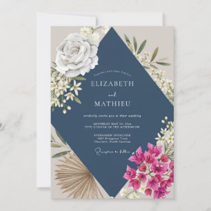 Convites Casamento Orquídea Magenta Navy