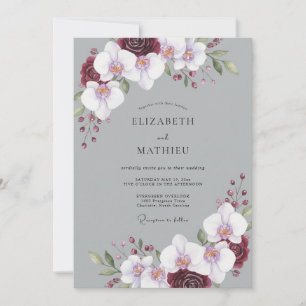 Convites Casamento Orquídea Marrom Cinza