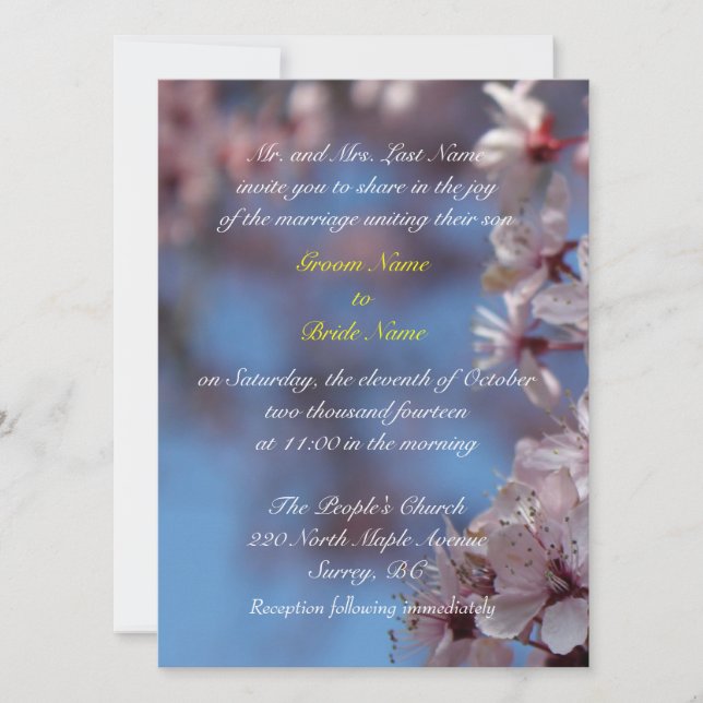 Convites casamento, os pais do noivo convidam cerejeira flo (Frente)