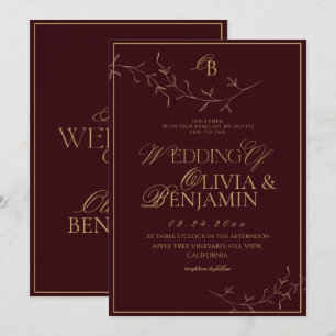 Convites Casamento Ouro Borgonha Dinheiro Antigo