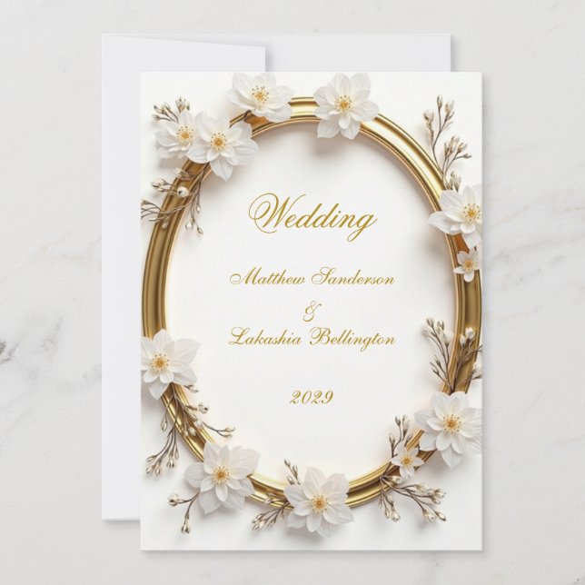 Convites Casamento Ouro Branco Moderno Sofisticado Elegante (Frente)
