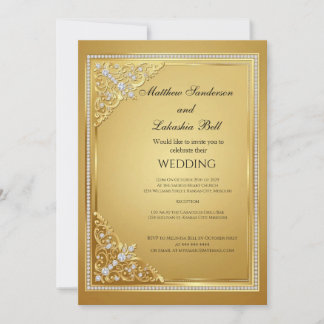 Convites Casamento Ouro Diamantes Elegante