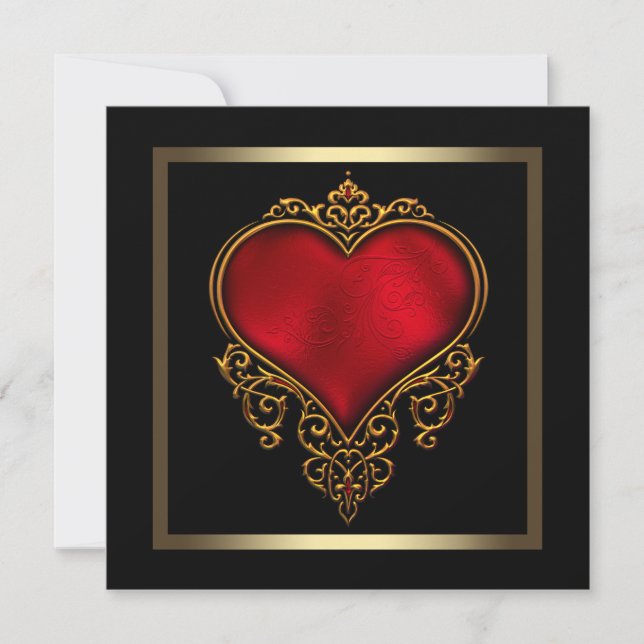 Convites Casamento Ouro Preto Coração Vermelho (Frente)