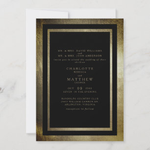 Convites Casamento Ouro & Preto Elegante Dia Ambos os Pais