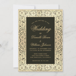 Convites Casamento Ouro Preto Floral Vintage Elegante Calig