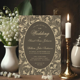 Convites Casamento Ouro Preto Vintage Folhas de Cardo Elega