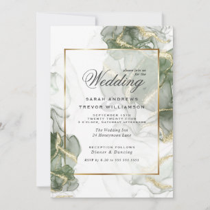 Convites Casamento Ouro Verde Sage Silenciado Tinta C