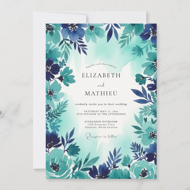 Convites Casamento Ousado Teal Costeiro (Frente)