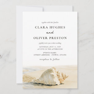 Convites Casamento Outer Banks com Script de Creme de Conch
