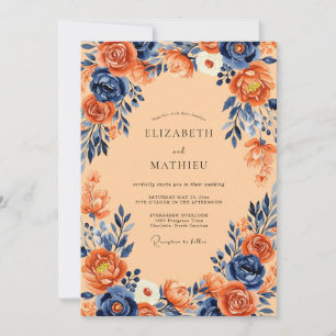 Convites Casamento Outonal Abundante em Azul Marinho