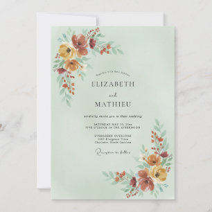 Convites Casamento Outonal Aconchegante em Verde Salvia