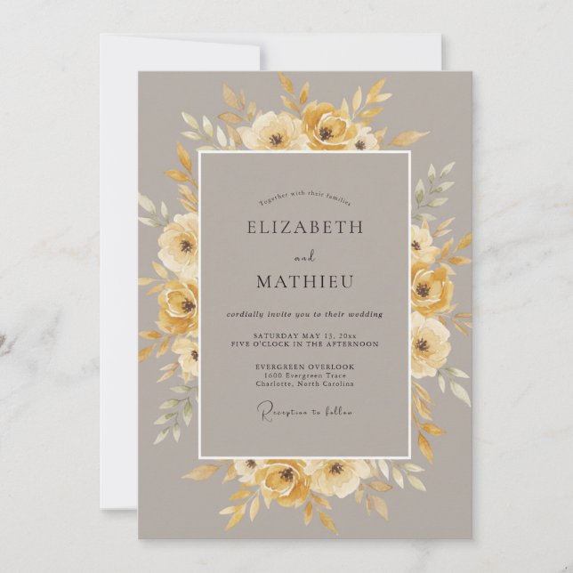 Convites Casamento Outonal Amarelado Mostarda Abafado (Frente)