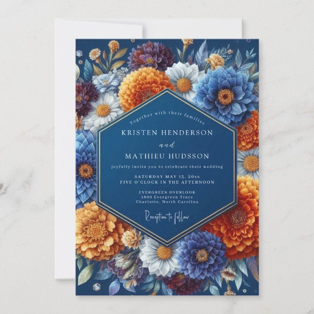 Convites Casamento Outonal Âmbar Marinho (Frente)