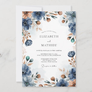 Convites Casamento Outonal Atmosférico Azul Marinho