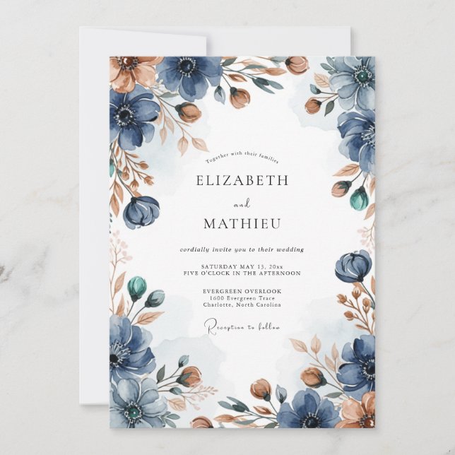 Convites Casamento Outonal Atmosférico Azul Marinho (Frente)