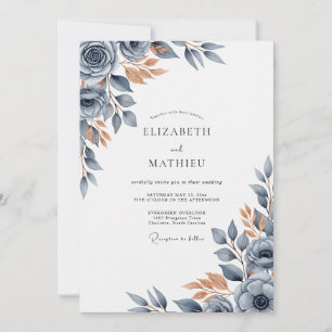 Convites Casamento Outonal Azul Ardesia Brunido