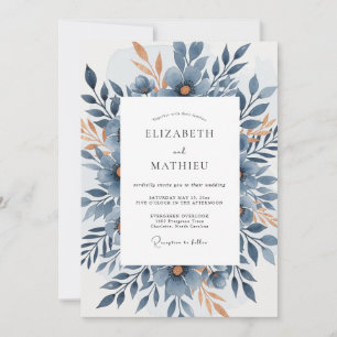 Convites Casamento Outonal Azul Ardesia Elegante