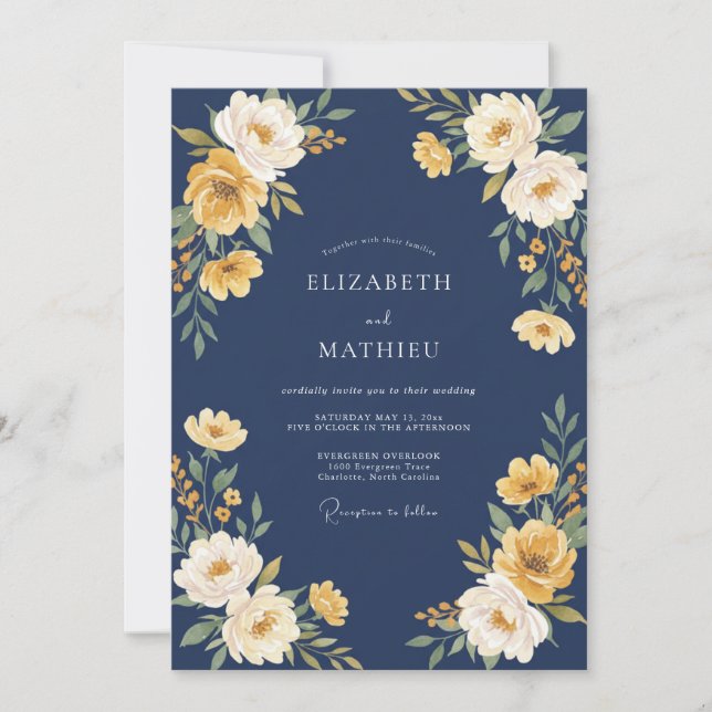 Convites Casamento Outonal Azul-Marinho Esplêndido (Frente)