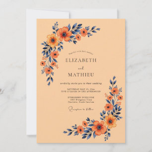 Convites Casamento Outonal Azul Naval Dourado Alperce