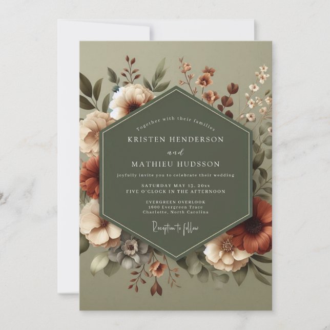 Convites Casamento Outonal Bege Sage (Frente)