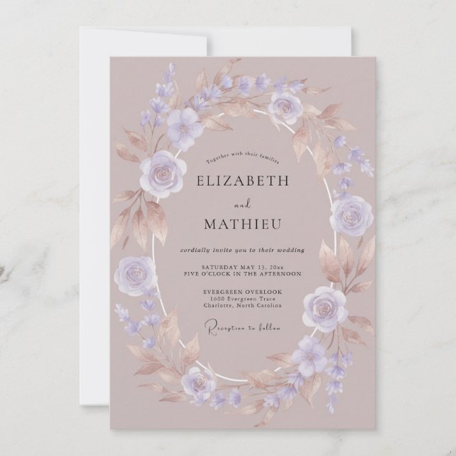 Convites Casamento Outonal Bronzeado Rosa-Violeta (Frente)