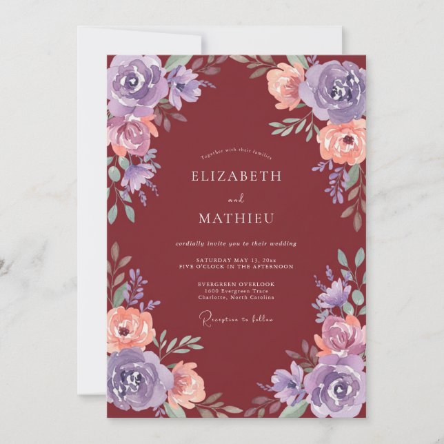 Convites Casamento Outonal Burgundy Elegante (Frente)