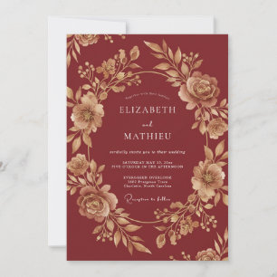 Convites Casamento Outonal Burgundy Lustroso