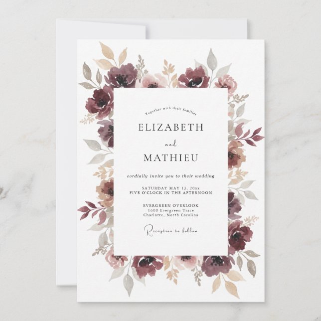 Convites Casamento Outonal Burgundy Mal-humorado (Frente)