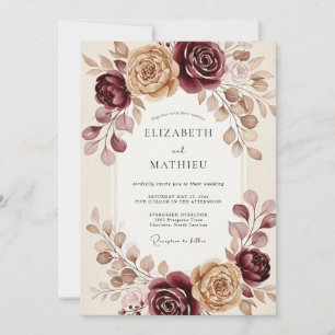 Convites Casamento Outonal Burgundy Ornate