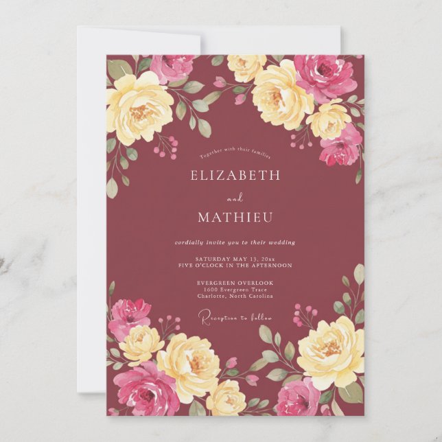 Convites Casamento Outonal Burgundy Ousado (Frente)