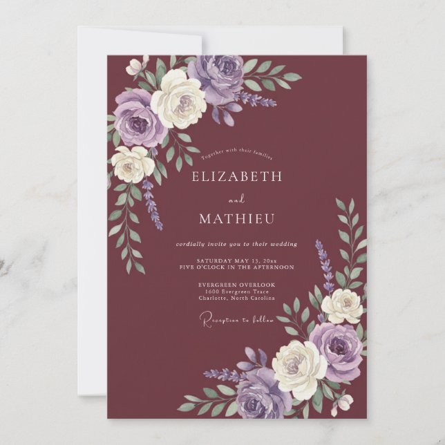 Convites Casamento Outonal Burgundy Real (Frente)