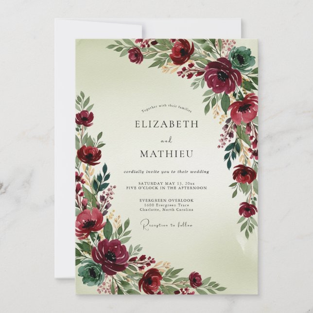 Convites Casamento Outonal Burgundy Real (Frente)