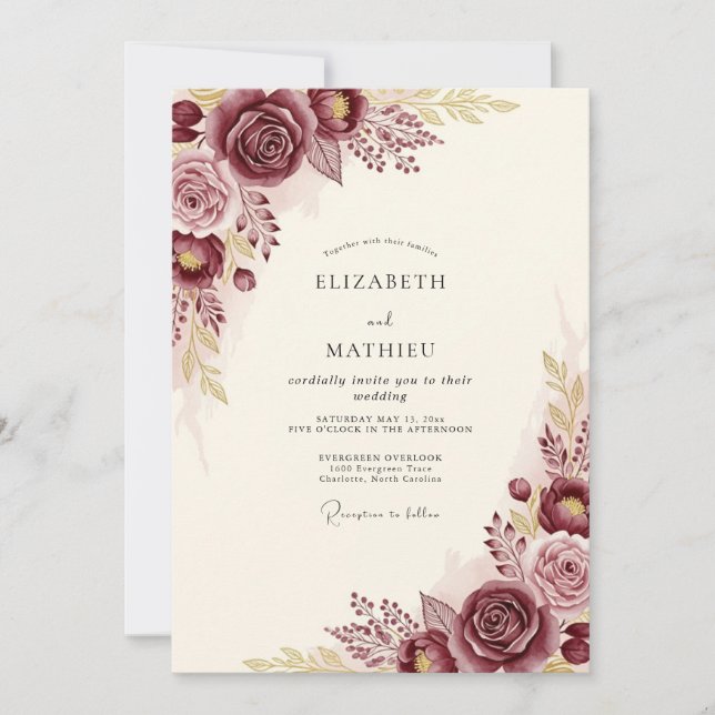 Convites Casamento Outonal Burgundy Soberbo (Frente)