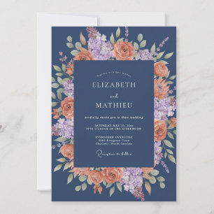 Convites Casamento Outonal Cativante Azul Naval