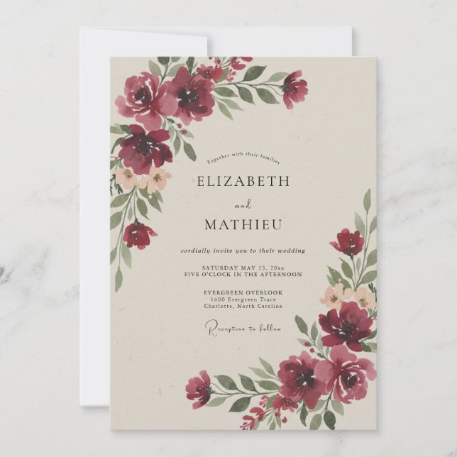Convites Casamento Outonal Cativante Borgonha (Frente)