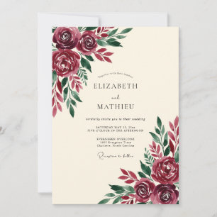 Convites Casamento Outonal com Florada Borgonha
