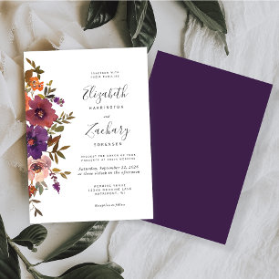 Convites Casamento Outonal de Aquarela Floral Ameixa Cobre