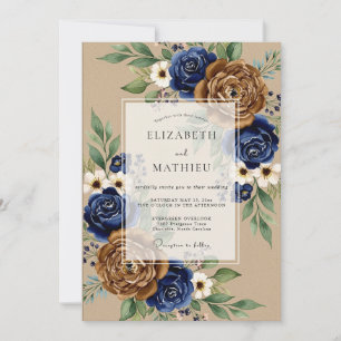 Convites Casamento Outonal de Azul Marinho e Cobre